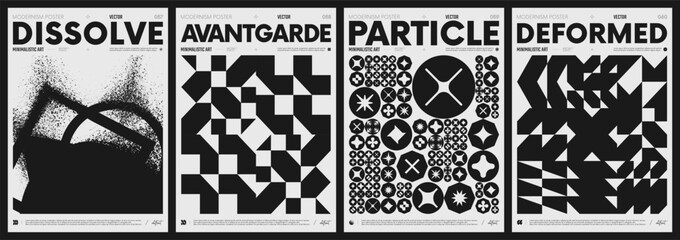 Poster - Modern abstract poster collection, vector minimalist posters with geometric shapes in black and white, brutalist style inspired graphics, bold aesthetic, shape distortion effect set 15