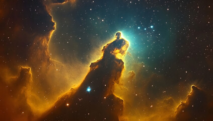 Wall Mural - teal nebula cosmic background, deep space, stars, galaxy, science fiction, backdrop