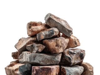 Rock pile display natural material view solid structure isolated on transparent background