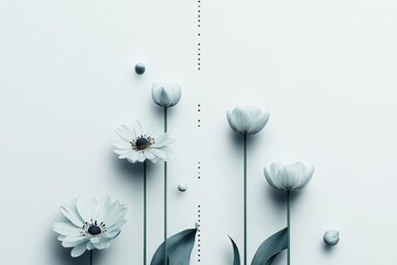 Leinwandbilder - A soft pastel vector background split in half, with one side filled with elegant flowers and the other side free for text or design.
