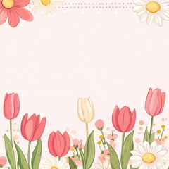 Leinwandbilder - A soft pastel vector background split in half, with one side filled with elegant flowers and the other side free for text or design.
