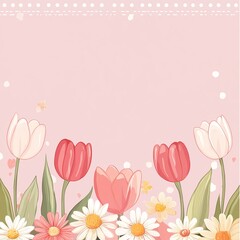 Leinwandbilder - A soft pastel vector background split in half, with one side filled with elegant flowers and the other side free for text or design.
