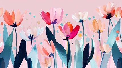 Poster - A soft pastel vector background split in half, with one side filled with elegant flowers and the other side free for text or design.
