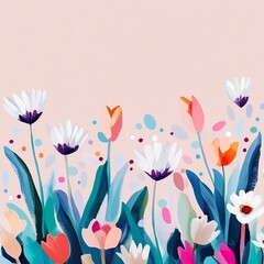 Leinwandbilder - A soft pastel vector background split in half, with one side filled with elegant flowers and the other side free for text or design.

