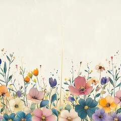 Leinwandbilder - A soft pastel vector background split in half, with one side filled with elegant flowers and the other side free for text or design.
