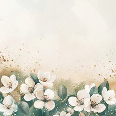 Leinwandbilder - A soft pastel vector background split in half, with one side filled with elegant flowers and the other side free for text or design.
