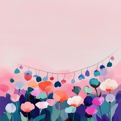 Aufkleber - A soft pastel vector background split in half, with one side filled with elegant flowers and the other side free for text or design.
