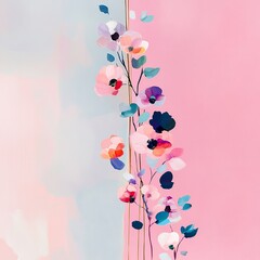 Leinwandbilder - A soft pastel vector background split in half, with one side filled with elegant flowers and the other side free for text or design.
