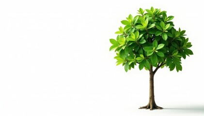 Young tree isolated on bright white, showing detail of leaves & stem, stem, environment