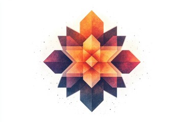 Fototapete - Geometric artwork of a colorful snowflake pattern with vibrant shades of orange, purple, and blue on a clean white background