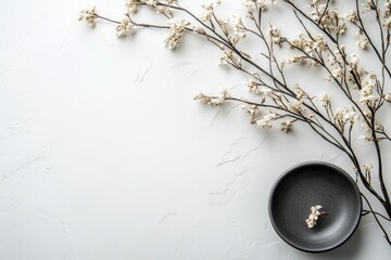 Leinwandbilder - Black spheres and rings arranged on a white surface creating a minimalist abstract design suitable for modern art or interior decoration