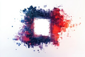 Aufkleber - Colorful abstract digital art composition featuring a square shape with vibrant splashes and pixelated patterns on a white background