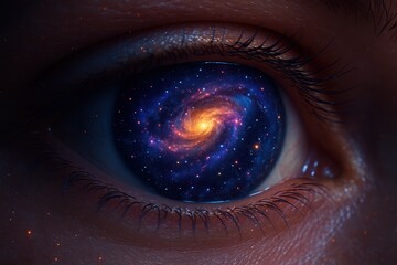 Wall Mural - futuristic art depicting a galaxy reflected in a human eye