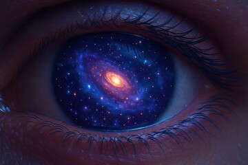 Wall Mural - futuristic art depicting a galaxy reflected in a human eye
