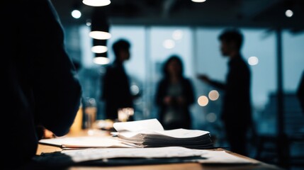 Aufkleber - Business Meeting With Documents on Table in Modern Office, Representing Collaboration and Corporate Strategy : Generative AI