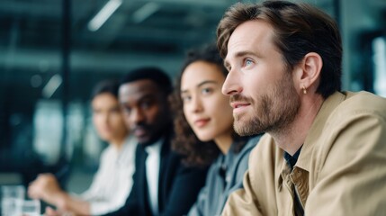 Fototapete - Diverse Business Team Attending Meeting in Modern Office, Representing Collaboration and Corporate Strategy, Ready for Recruitment and Talent Acquisition Campaigns : Generative AI