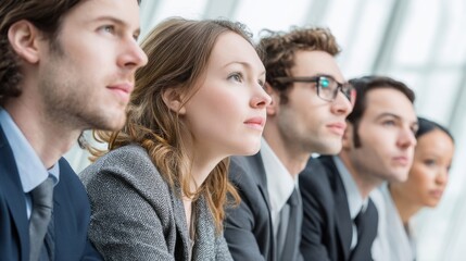 Fototapete - Diverse Group of Business Professionals Looking Forward, Representing Leadership and Corporate Vision, Ready for Recruitment and Development Programs : Generative AI