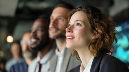 Fototapete - Diverse Business Team Looking Upward With Optimism, Representing Corporate Vision and Collaborative Innovation in the Modern Workplace Environment : Generative AI