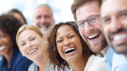 Aufkleber - Diverse Group of People Laughing Together, Representing Teamwork, Collaboration, and Workplace Happiness for Corporate Communications : Generative AI