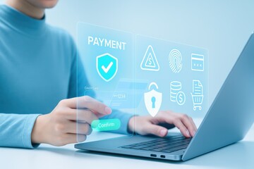 Leinwandbilder - woman using laptop for secure online payment, representing e-commerce convenience and digital transf