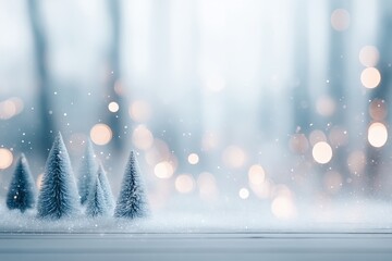 Wall Mural - Small decorated Christmas tree stands alone in a snowy field under a clear winter sky.