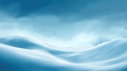 Wall Mural - Snow-covered landscape featuring a solitary tree centered in fresh white snow under a clear sky.