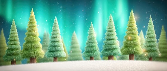 Wall Mural - Snow-covered trees standing tall in a winter forest under soft daylight.