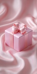 Wall Mural - Pink gift box with matching bow on white background, ideal for celebrations and festive designs.
