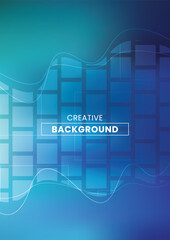Wall Mural - Abstract vector background with blue gradients, geometric square patterns and smooth wave lines.