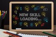 © Blind  - Chalkboard with 'new skill loading' and doodles symbolizes learning and growth. Generated AI