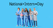 © Pixel-Shot - Group of medical students on blue background