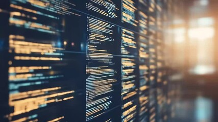 Glowing lines of code displayed on a screen