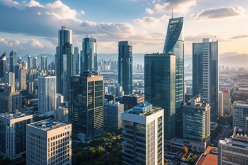  Vibrant Urban Skyline Showcasing Tall Commercial Buildings in a Modern Cityscape