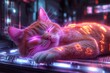 © Imam - Neon Cat Sleeping Futuristic Lab
