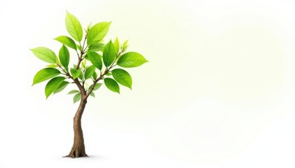 Young tree isolated on bright white, showing detail of leaves & stem, white, seedling, tree
