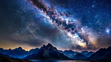 Wall Mural - majestic mountains under a breathtaking starry night sky with milky way