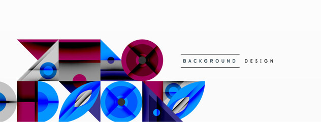 Aufkleber - Abstract geometric shapes, blue, purple, silver tones. Modern design elements create dynamic composition. Minimalist style.