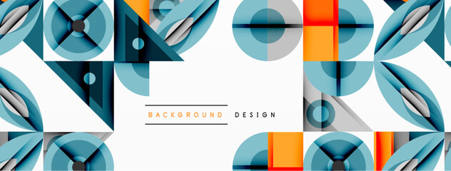Leinwandbilder - Abstract geometric pattern. Blue, orange hues create modern design. Shapes overlap, forming dynamic visual texture. Clean, minimalist aesthetic.