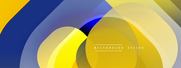 Fototapete - Abstract design features overlapping circles, vibrant yellow, blue hues. Modern aesthetic, smooth gradients create dynamic visual effect.