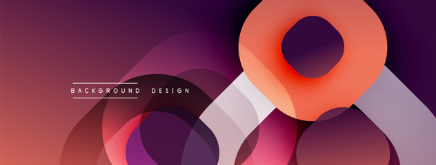 Fototapete - Abstract geometric shapes overlap, creating vibrant gradient effect. Red, purple hues dominate design. Modern background texture.