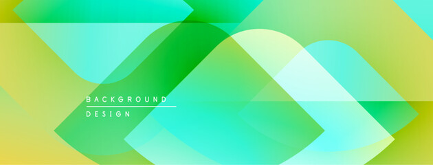 Fototapete - Abstract geometric background. Overlapping shapes create vibrant yellow, green gradients. Modern design element for digital projects.