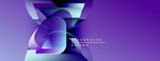Leinwandbilder - Abstract purple design features flowing shapes, gradients, text elements. Modern aesthetic, dynamic composition, vibrant colors present.