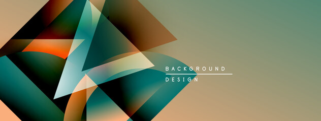Fototapete - Abstract geometric shapes blend, creating modern background. Colors include teal, orange, brown, beige. Design feels dynamic, stylish.