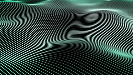 Wall Mural - beautiful abstract wavy glowing green lines pattern loop animation.