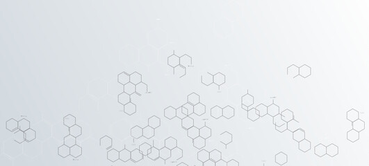 Wall Mural - white abstract molecules, cell, science, geometry hexagon background design.