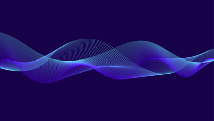Wall Mural - a blue and purple wavy line on a dark background. abstract glowing blue wave.