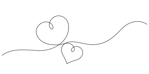 Wall Mural - hearts symbol couple love line art continuous decorative handdrawn