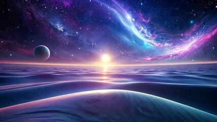 Wall Mural - Extraterrestrial Sunrise A Breathtaking View from an Alien World with Rolling Dunes and a Starry Sky