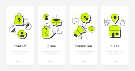 Wall Mural - product development mobile app onboarding screens. business strategy. marketing, promoting. commerce