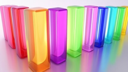 Aufkleber - Array of rainbow-colored D bars in a row, gradually increasing in height, with smooth shadows and reflections